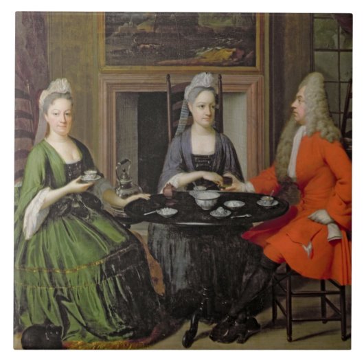 お茶会(キャンバスの油) タイル (正面)