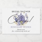 お茶会 水彩 紫のポット 婚約者歓迎会 スパークリングワインラベル (シングルラベル)