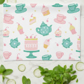 お茶名門私立校風のセットとケーキ キッチンタオル (折り畳み)