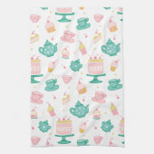 お茶名門私立校風のセットとケーキ キッチンタオル (縦)