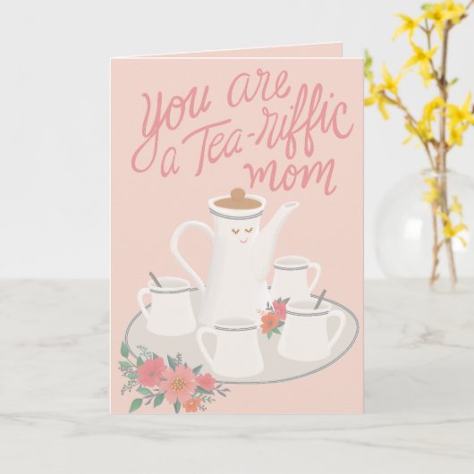 お茶好きなママのための母の日のお茶セットデザイン カード (黄色い花)