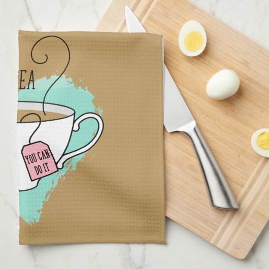 お茶好きにかわいいポジティティープレゼント キッチンタオル (四つ折り)