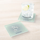 お茶室サインエレガント手描き花開き茶碗 ガラスコースター (アングル)