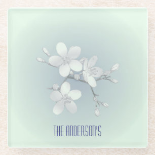 お茶室サインエレガント手描き花開き茶碗 ガラスコースター