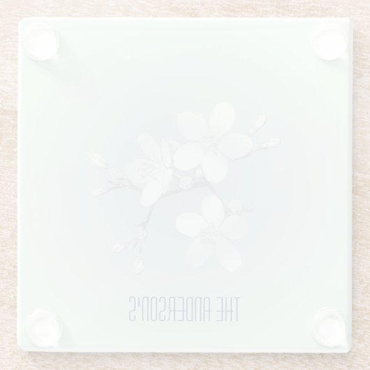 お茶室サインエレガント手描き花開き茶碗 ガラスコースター (裏面)