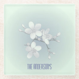 お茶室サインエレガント手描き花開き茶碗 ガラスコースター