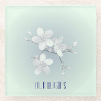 お茶室サインエレガント手描き花開き茶碗 ガラスコースター