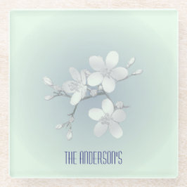 お茶室サインエレガント手描き花開き茶碗 ガラスコースター