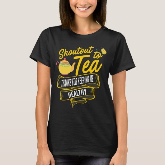 お茶感謝していにお保茶を飲む Tシャツ (正面)