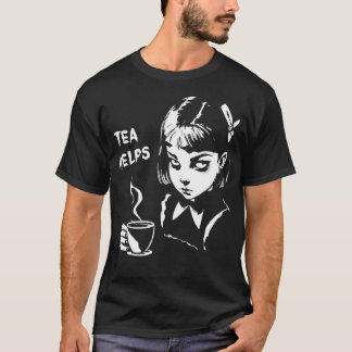 お茶救済の邪悪な謎の女の子がお茶を飲む Tシャツ