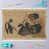 お茶日本の杯付き女性浮世絵スタイルNo4 薄葉紙 (クラフト)