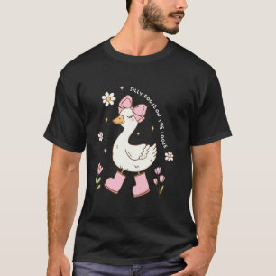 お茶目なガチョウが大暴れ！キュートなガチョウのフレンチガーリッシュボウ Tシャツ