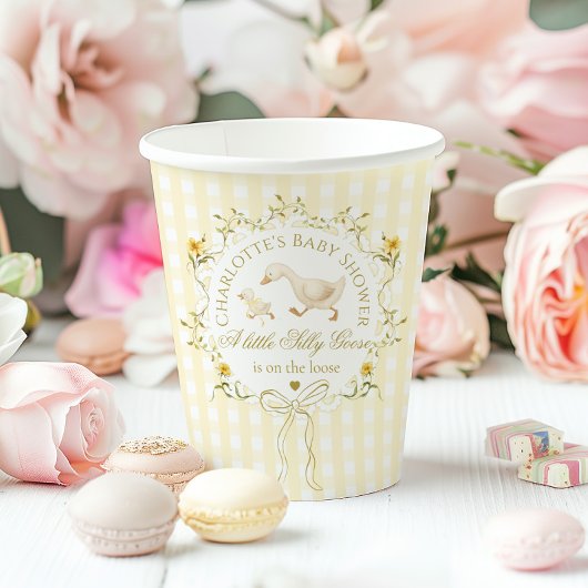 お茶目なガチョウの性別未公開お花畑ベビーシャワー 紙コップ