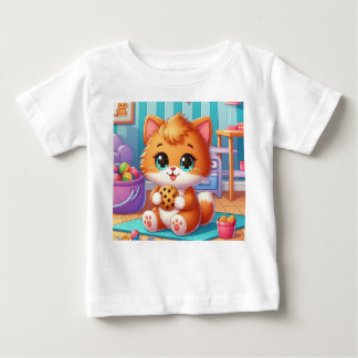 お茶目な子猫とクッキーのTシャツ ベビーTシャツ