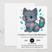 お茶目な花のオオカミの誕生日 招待状 (正面/裏面)