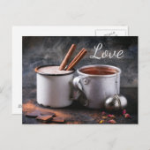 お茶素朴と熱いチョコレートのカップルの恋のカップ ポストカード (正面/裏面)