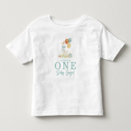 お茶色の青い1歳の誕生日の少年、1羽のばかアヒル トドラーTシャツ