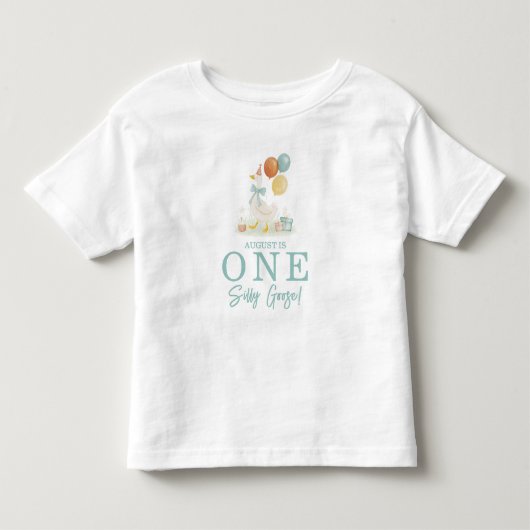 お茶色の青い1歳の誕生日の少年、1羽のばかアヒル トドラーTシャツ (正面)