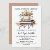 お茶誕生日パルティーダスティブルーティーカップブックス 招待状 (正面/裏面)