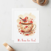 お茶鳥の可愛い水彩フローラ ノートカード (正面/裏面インサイチュ)