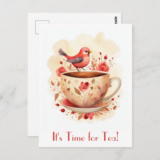 お茶鳥の可愛い水彩フローラ ポストカード (正面/裏面)