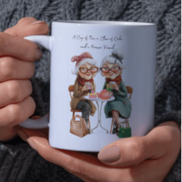 お茶、ケーキの切り身、永遠の友 コーヒーマグカップ