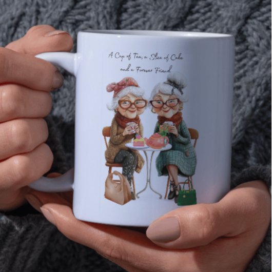 お茶、ケーキの切り身、永遠の友 コーヒーマグカップ