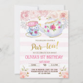 お茶、パーお茶の女の子の誕生日の招待。 招待状 (正面)