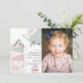 お茶Par-teaフローラティーポットPink1stバースデーフォト 招待状 (スタンド正面)