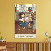 お菓子いっぱいのものをチェックする少女 キャンバスプリント (インサイチュ (リビング))