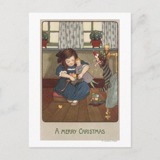 お菓子いっぱいのものをチェックする少女 ポストカード (正面)