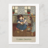 お菓子いっぱいのものをチェックする少女 ポストカード (正面)