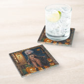 お菓子かぼうし、勇敢なハロウィンのコスプレガール ガラスコースター (アングル)