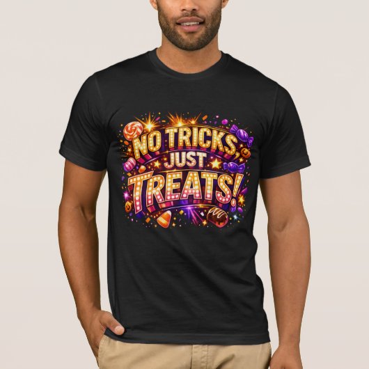 お菓子だけ!ハロウィンのポップスターアート Tシャツ (正面)
