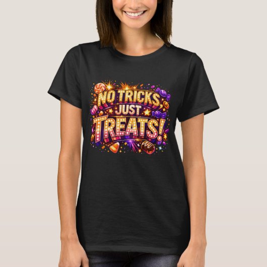 お菓子だけ!ハロウィーンのポップスターアート Tシャツ (正面)