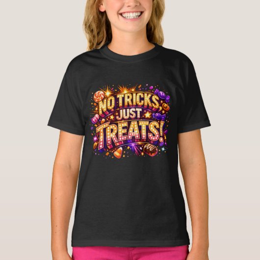 お菓子だけ!ハロウィーンのポップスターアート Tシャツ (正面)