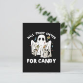 お菓子と妹を交換しようかわいいハロウィンの幽霊 ポストカード (スタンド正面)