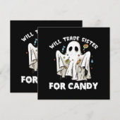 お菓子と妹を交換しよう かわいいハロウィンの幽霊 招待状 (正面/裏面)
