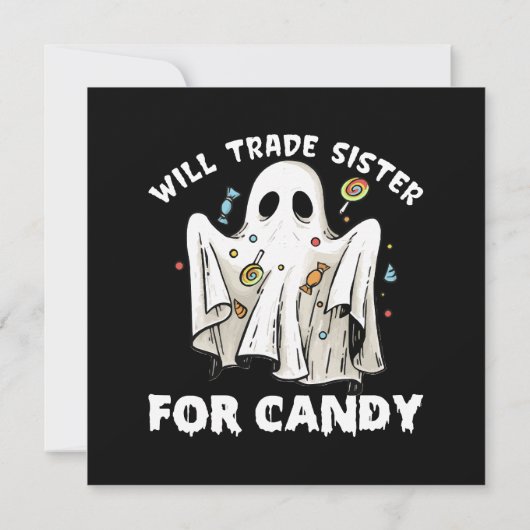 お菓子と妹を交換しよう かわいいハロウィンの幽霊 招待状 (裏面)