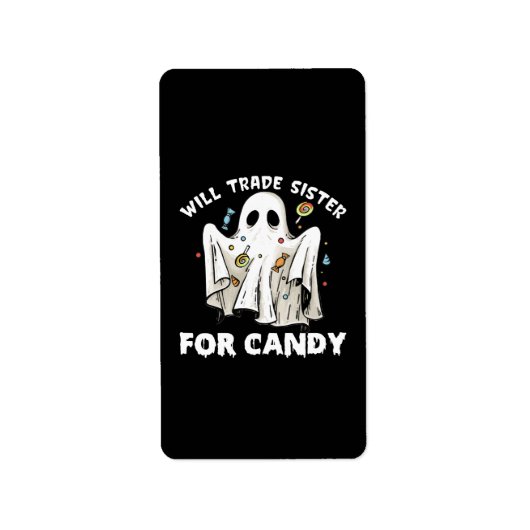お菓子と妹を交換ね ハロウィンの可愛いおばけ ラベル (正面)
