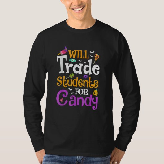 お菓子と生徒を交換する先生 ハロウィン Tシャツ (正面)