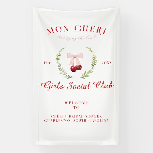 お菓子に添える華やかなチェリーのように | ウェルカムブライダルシャワー 横断幕 (縦)