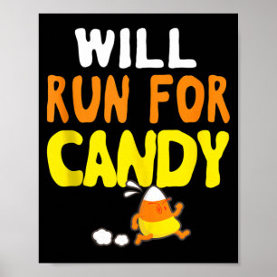 お菓子のために走るよ 面白い ハロウィン ランナー グラフィック ポスター