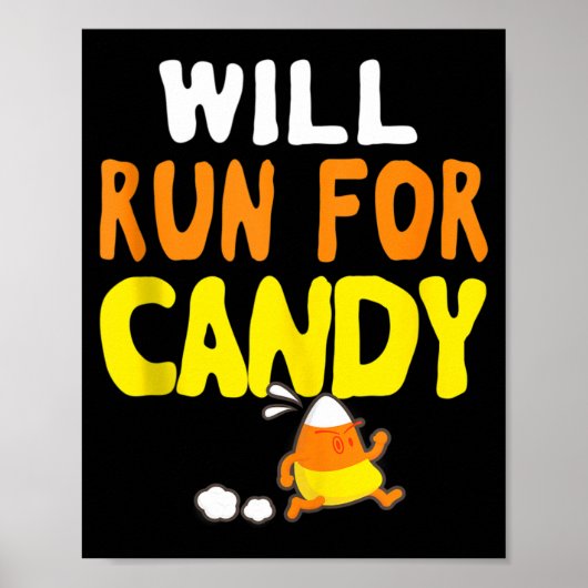 お菓子のために走るよ 面白い ハロウィン ランナー グラフィック ポスター (正面)