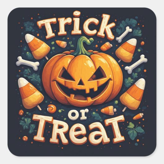 お菓子のとうもろこしと愉快なジャック・オ・ランタン 🎃 スクエアシール (正面)