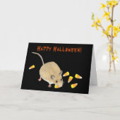 お菓子のトウモロコシでハロウィンを楽しむネズミ カード (黄色い花)