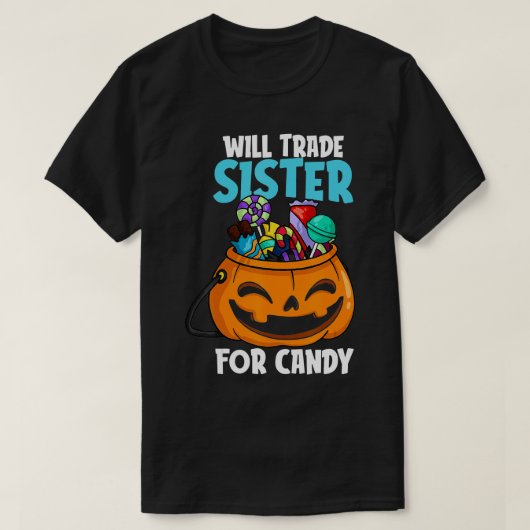 お菓子のマッチングのための妹を交換ハロウィーンBro Tシャツ (デザイン正面)