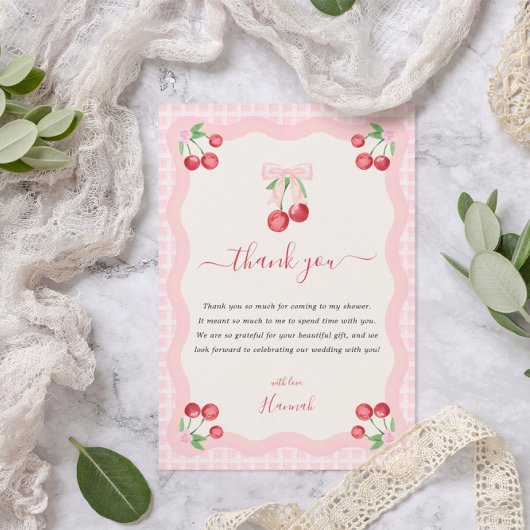 お菓子の上のチェリー | ブライダルシャワー サンキューカード