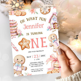 お菓子の家で1歳の誕生日をお祝い | ジンジャーブレッド 1st Birthday Girl 招待状