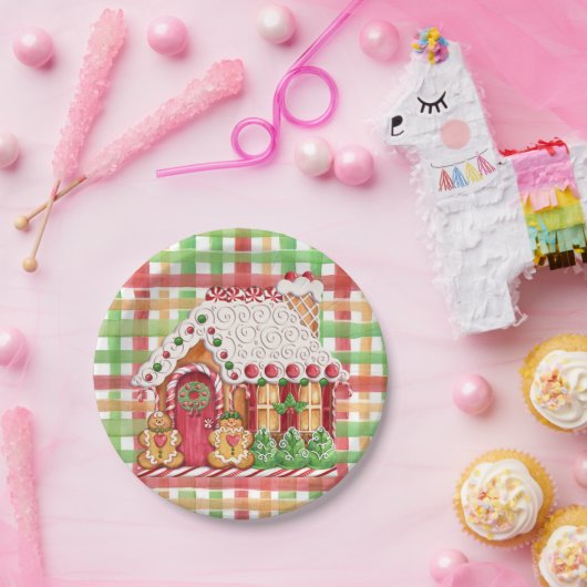 お菓子の家のジンジャーブレッド家族の紙皿 ペーパープレート (パーティー)
